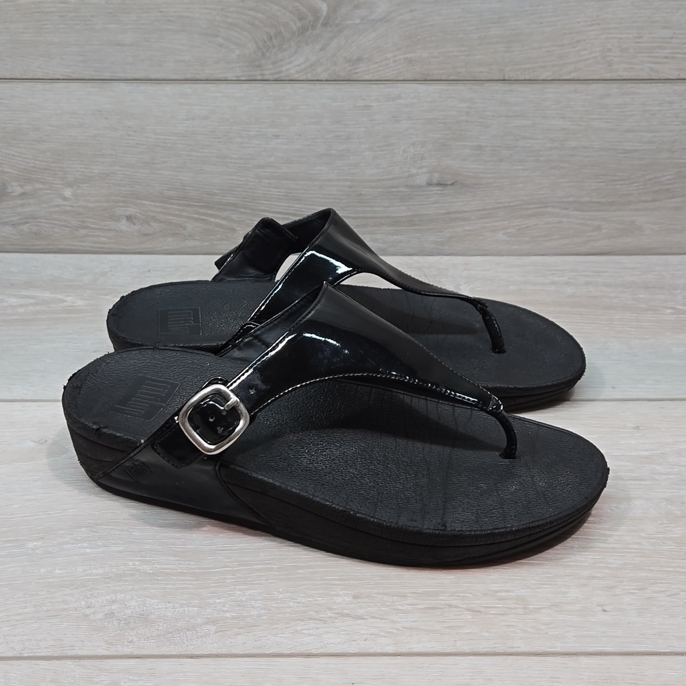 Fitflop Women Thong Leather Wedge Sandals shoes sz 8